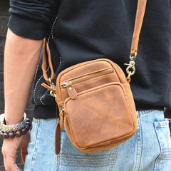 Vintage Brown Leather Men's Belt Pouches Cell Phone Holsters Mini Side Bag For Men - imessengerbags