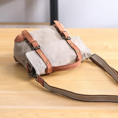 Canvas Leather Mens Womens Small Side Bag Green Courier Bag Messenger Bag for Men - imessengerbags