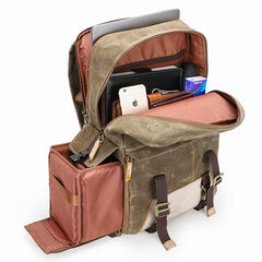 CANVAS WATERPROOF MENS CANON CAMERA BACKPACK 15'' LARGE NIKON CAMERA BAG DSLR CAMERA BAG FOR MEN - imessengerbags