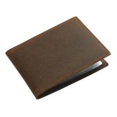 Cool Dark Brown Leather Mens Small Bifold Wallet billfold Wallet License Wallet for Men - imessengerbags