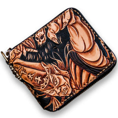 Handmade Leather Chinese Black&White Tooled Mens billfold Wallet Cool Leather Wallet Slim Wallet for Men - imessengerbags