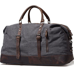 Gray Mens Leather Canvas Large Weekender Bag Canvas Travel Bag for Men - imessengerbags