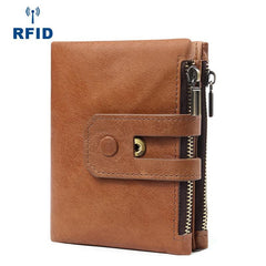 RFID Brown Leather Men's Double Zipper Small Wallet Black billfold Wallet For Men - imessengerbags