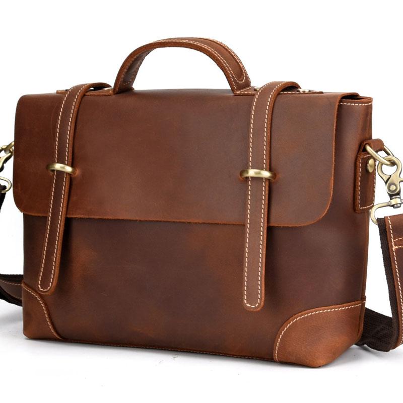 Leather Mens 13inch Laptop Bag Briefcase Work Handbag Business Bag for Men - imessengerbags