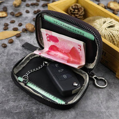Cool Black Leather Men's Key Wallet Zipper Car Key Holder Card Wallet For Men - imessengerbags
