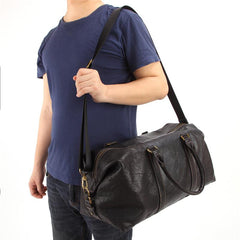 Fashion Black Leather Men's Weekender Bag Travel Bag Black Overnight Bag For Men