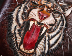 Handmade Leather Tiger Tooled Mens billfold Wallet Cool Leather Wallet Slim Wallet for Men - imessengerbags