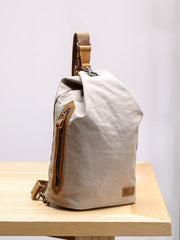Canvas Leather Mens White Chest Bag One Shoulder Backpack Green Sling Bag for Men - imessengerbags