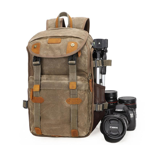 Brown CANVAS WATERPROOF MENS 15'' CANON CAMERA BACKPACK LARGE NIKON CAMERA BAG DSLR CAMERA BAG FOR MEN - imessengerbags