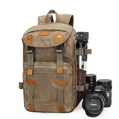 Brown CANVAS WATERPROOF MENS 15'' CANON CAMERA BACKPACK LARGE NIKON CAMERA BAG DSLR CAMERA BAG FOR MEN - imessengerbags
