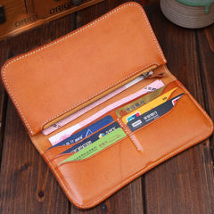 Handmade Leather Mens Clutch Wallet Cool Leather Wallet Long Phone Wallets for Men