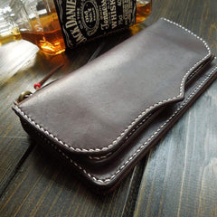 Handmade Leather Mens Clutch Wallet Cool Wallet Long Wallets Biker Chain Wallet for Men