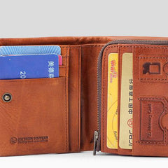 Handmade Mens Cool billfold Leather Wallet Men Small Wallets Trifold for Men - imessengerbags