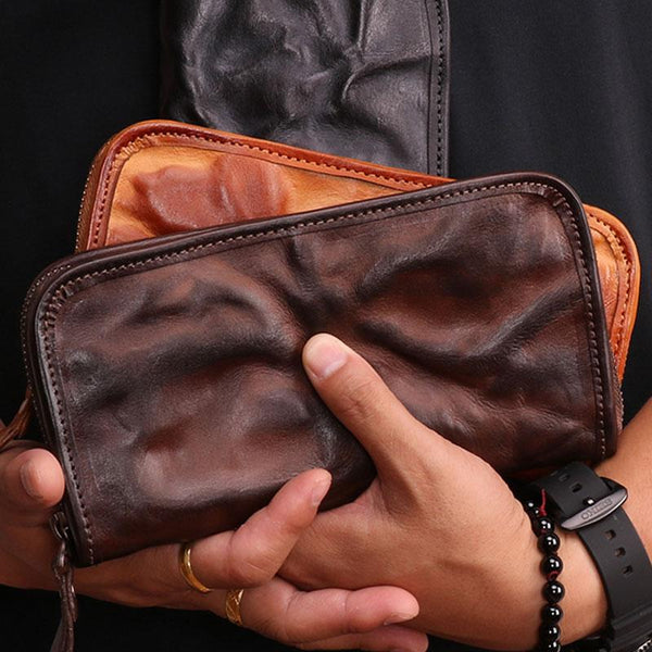 COOL MENS LEATHER ZIPPER LONG CLUTCH WALLETs ZIPPER VINTAGE LONG WALLET FOR MEN - imessengerbags