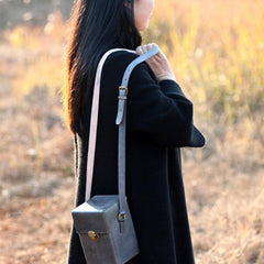 Handmade Gray Leather Mens Small Box Bag Shoulder Bag Messenger Bag for Men - imessengerbags