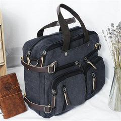 Cool Canvas Leather Mens Business Black Briefcase Khaki Laptop Shoulder Bag Handbag for Men