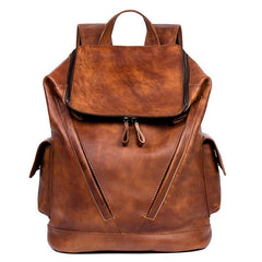 Cool Brown Mens Leather 15-inch Computer Backpacks Fashion Travel Backpacks School Backpack for men - imessengerbags