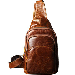 Genuine Leather Mens Cool Chest Bag Sling Bag Crossbody Bag Travel Bag Hiking Bag for men