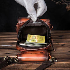 Cool Brown Leather Men's Cell Phone Holster Small Side Bag Mini Messenger Bag For Men - imessengerbags