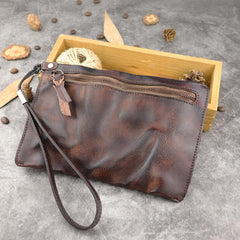 Retro Soft Leather Brown Men's Business Black Clutch Bag Purse Large Red Wristlet Bag For Men - imessengerbags