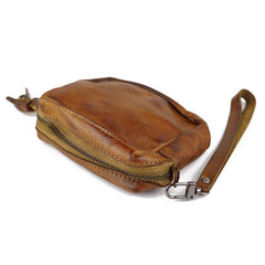 Vintage Leather Brown Men's Coin Wallet Black Wristlet Change Wallet Card Holder For Men - imessengerbags