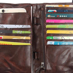 Handmade Leather Mens Cool Long Leather Wallet Bifold Clutch Wallet for Men