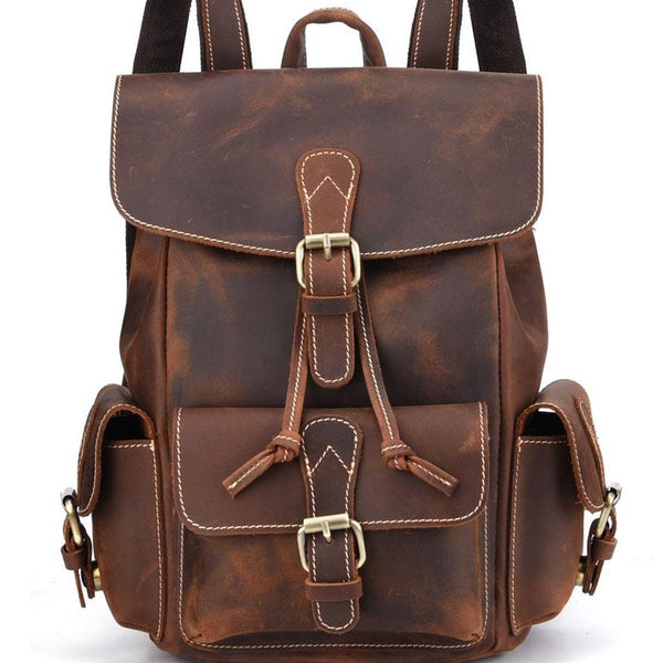 Vintage Leather Brown Mens Backpack School Backpack Travel Backpack Bags for Men - imessengerbags