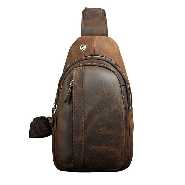 Cool Brown Mens Leather Chest Bags Sling Bag One Shoulder Backpack For Men - imessengerbags