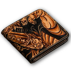 Handmade Leather Chinese Black&White Tooled Mens billfold Wallet Cool Leather Wallet Slim Wallet for Men - imessengerbags