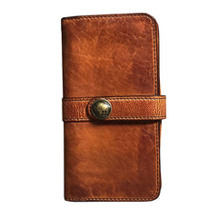 Handmade Genuine Leather Mens Cool Long Leather Wallet Biker Wallet Zipper Clutch Wristlet Wallet for Men - imessengerbags