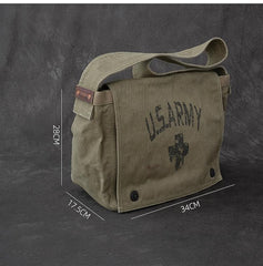Canvas Leather Mens Large Brown Side Bag 14'' Army Green Messenger Bag Postman Bag For Men - imessengerbags