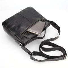 Fashion Black Leather Men's Professional Briefcase Handbag Black Side Bag Shoulder Bag For Men - imessengerbags