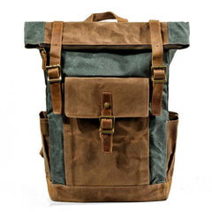 Cool Waxed Canvas Mens Waterproof Green Travel Backpack 15'' Gray Computer Backpack Hiking Backpack for Men - imessengerbags