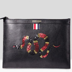 Handmade Leather Mens Clutch Birds Cool Slim Wallet Zipper Clutch Wristlet Wallet for Men