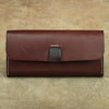 Cool Handmade Brown Leather Men's Large Envelope Long Wallet Green Vintage Long Wallet Clutch For Men