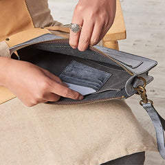 Cool Leather Large Mens Wristlet Bag Vintage Clutch Zipper Bag for Men