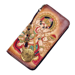 Handmade Leather Ganesha Mens Chain Biker Wallet Cool Leather Wallet With Chain Wallets for Men - imessengerbags