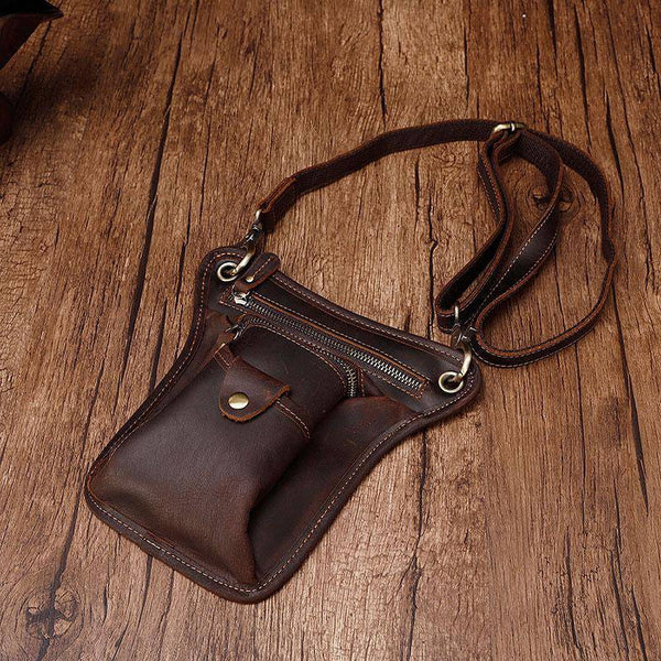 Cool Leather Small Side Bag Messenger Bag Waist Bag Small Shoulder Bag For Men