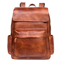 Brown Fashion Mens Leather Large 15inch Laptop Backpacks Black Travel Backpacks School Backpack for men - imessengerbags