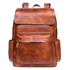 Brown Fashion Mens Leather Large 15inch Laptop Backpacks Black Travel Backpacks School Backpack for men
