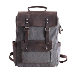 Dark Gray Waxed Canvas Mens Large 15'' Laptop Backpack College Backpack Hiking Backpack for Men - imessengerbags
