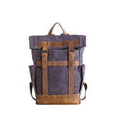 Waxed Canvas Leather Mens 15‘’ Gray College Backpack Travel Backpack Hiking Backpack for Men - imessengerbags