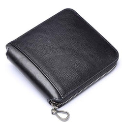 Genuine Leather Mens Cool Zipper Leather Wallet Men Small Wallets Bifold for Men - imessengerbags