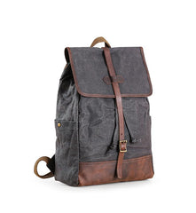 Gray Waxed Canvas Mens Large 15'' Laptop Backpack College Backpack Hiking Backpack for Men - imessengerbags