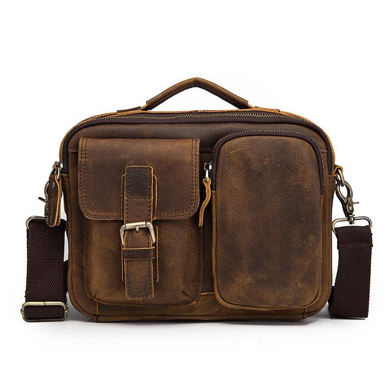 Vintage Brown Leather Small Messenger Bag Small Side Bag Shoulder Bag For Men