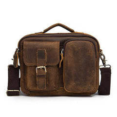 Vintage Brown Leather Small Messenger Bag Small Side Bag Shoulder Bag For Men