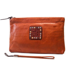 Handmade Leather Mens Clutch Cool Slim Wallet Zipper Clutch Wristlet Wallet for Men