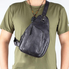 Cool Brown MENS LEATHER Sling Bag Chest Bag Coffee One Shoulder Backpack For Men - imessengerbags