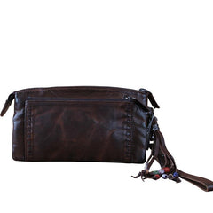 Handmade Genuine Leather Mens Cool Long Leather Wallet Zipper Clutch Wristlet Wallet for Men - imessengerbags