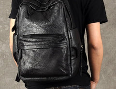 Genuine Leather Mens Cool Backpack Sling Bag Large Black Travel Bag Hiking Bag for men